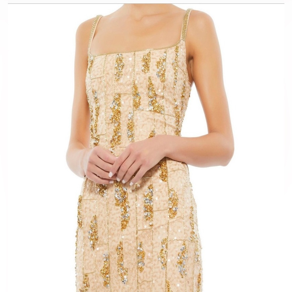 Mac Duggal Nude/Gold Sequin Embellished Midi Dress Size 0 NWOT #10770 - Picture 7 of 12